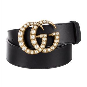 Gucci Leather belt with pearl Double G. Size S. Retails $700